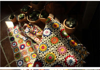 HKM-423699 Imitation Cashmere Knitted Crocheted Blanket - Pastoral Style Round Tablecloth, 80*60 cm