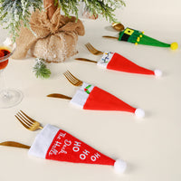HKM-423763 Festive Cloth Christmas Knife and Fork Set with Small Hat Decoration, 19x8cm