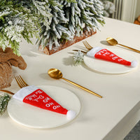 HKM-423763 Festive Cloth Christmas Knife and Fork Set with Small Hat Decoration, 19x8cm