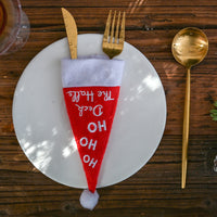 HKM-423763 Festive Cloth Christmas Knife and Fork Set with Small Hat Decoration, 19x8cm