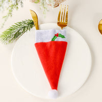 HKM-423763 Festive Cloth Christmas Knife and Fork Set with Small Hat Decoration, 19x8cm