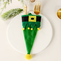 HKM-423763 Festive Cloth Christmas Knife and Fork Set with Small Hat Decoration, 19x8cm