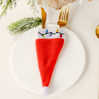 HKM-423763 Festive Cloth Christmas Knife and Fork Set with Small Hat Decoration, 19x8cm