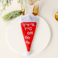 HKM-423763 Festive Cloth Christmas Knife and Fork Set with Small Hat Decoration, 19x8cm
