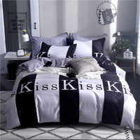 HKM-423955 Aloe Plant and Flower Pattern 4-Piece Bedding Set in Blue