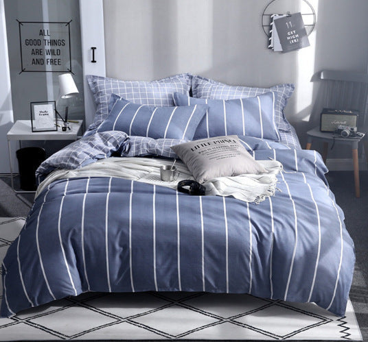 HKM-423955 Aloe Plant and Flower Pattern 4-Piece Bedding Set in Blue