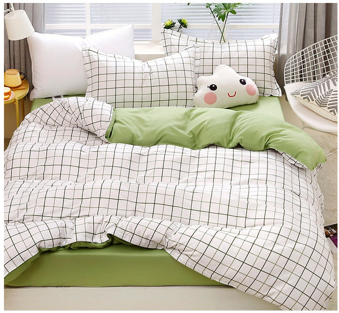HKM-423955 Aloe Plant and Flower Pattern 4-Piece Bedding Set in Blue