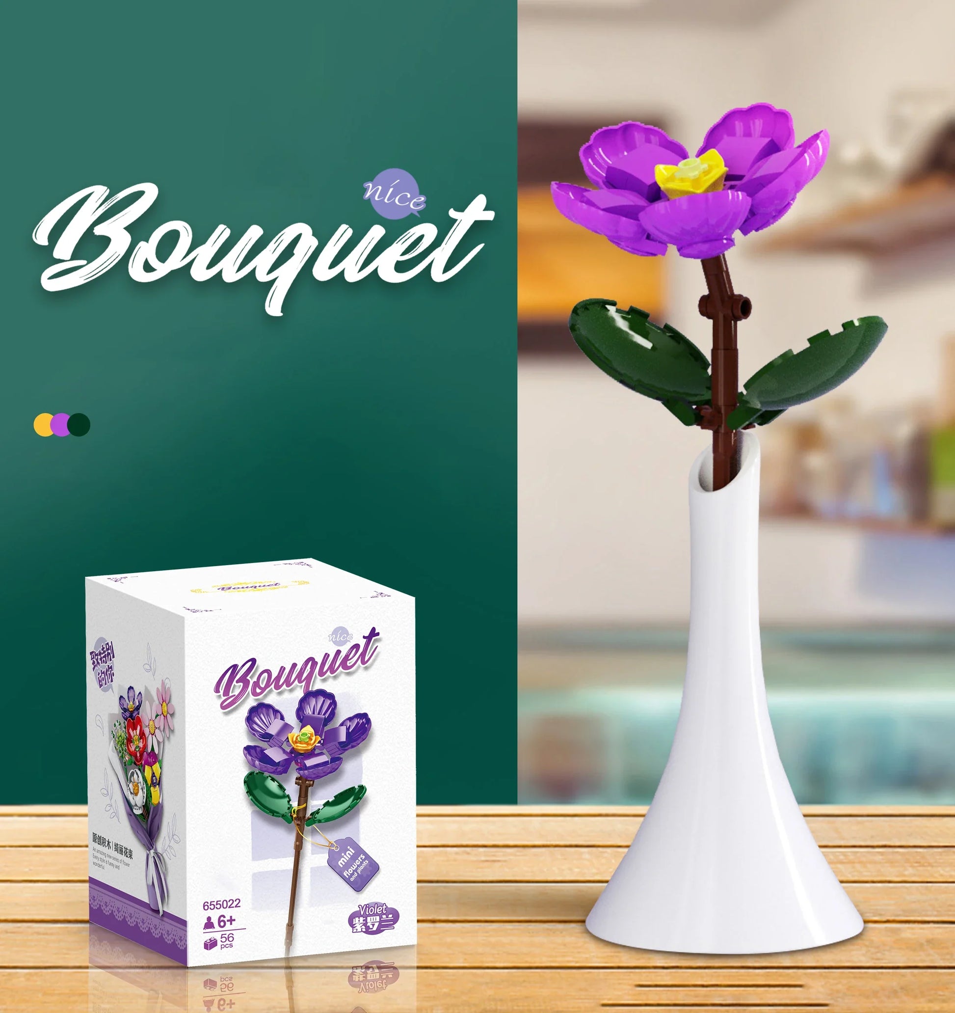 HKM-424211 Single Flower Building Block Toy for Girls - DIY Floral Assembly Kit, Educational Plastic Craft 8+ Years