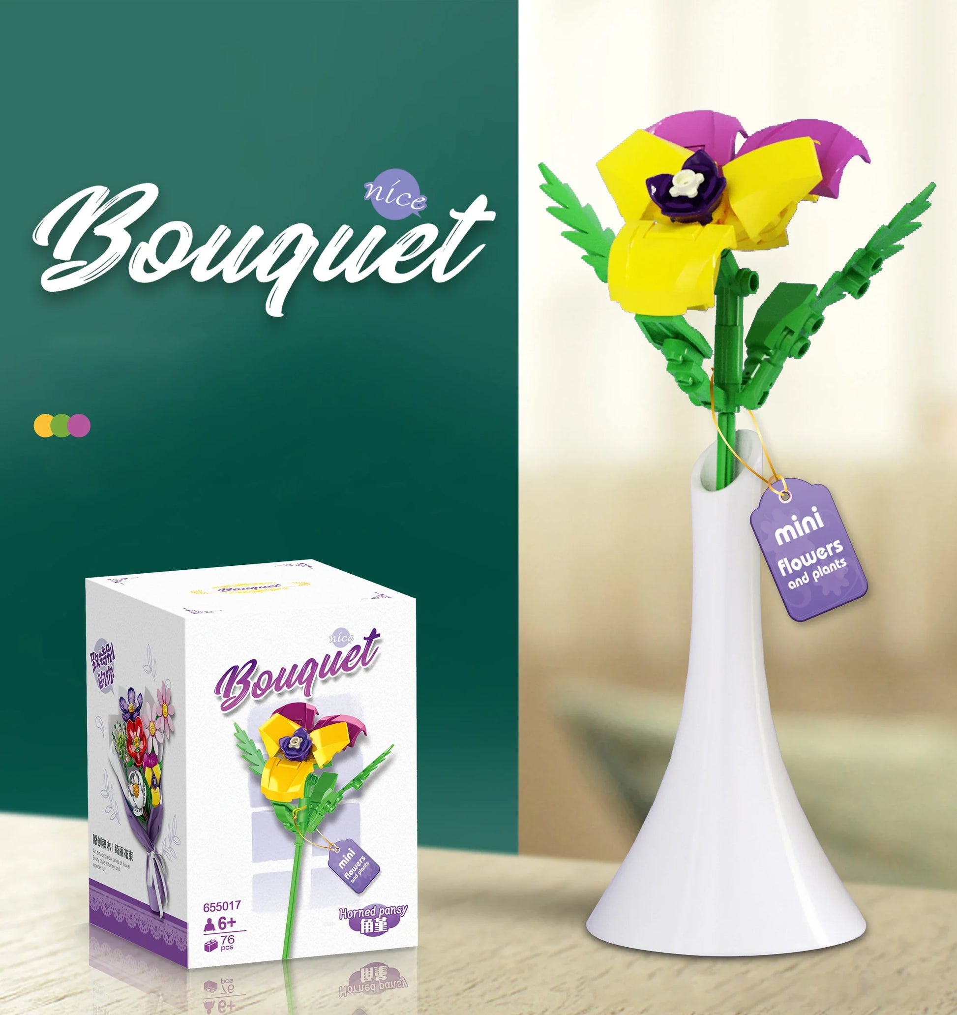 HKM-424211 Single Flower Building Block Toy for Girls - DIY Floral Assembly Kit, Educational Plastic Craft 8+ Years