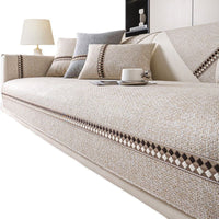 HKM-424531 Cotton and Linen Universal Non-Slip Sofa Cushion Cover with Stripe and Geometric Patterns, Multiple Sizes Available