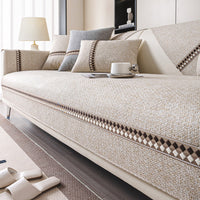 HKM-424531 Cotton and Linen Universal Non-Slip Sofa Cushion Cover with Stripe and Geometric Patterns, Multiple Sizes Available