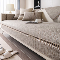 HKM-424531 Cotton and Linen Universal Non-Slip Sofa Cushion Cover with Stripe and Geometric Patterns, Multiple Sizes Available
