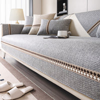 HKM-424531 Cotton and Linen Universal Non-Slip Sofa Cushion Cover with Stripe and Geometric Patterns, Multiple Sizes Available