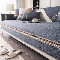HKM-424531 Cotton and Linen Universal Non-Slip Sofa Cushion Cover with Stripe and Geometric Patterns, Multiple Sizes Available