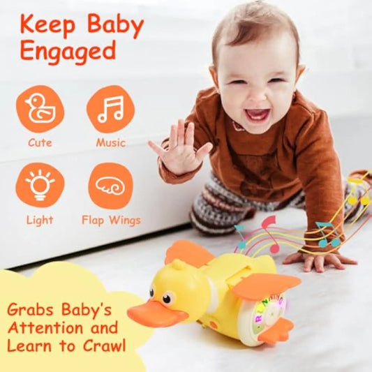 360° Rotating Cute Duck Toy with Sound and Light for Learning and Crawling