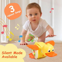 HKM-424595 360° Rotating Cute Duck Toy with Sound and Light for Learning and Crawling