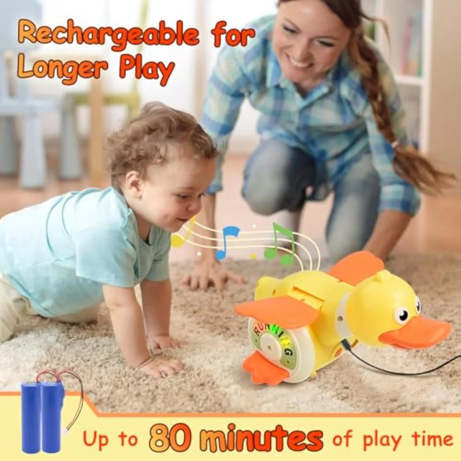 360° Rotating Cute Duck Toy with Sound and Light for Learning and Crawling