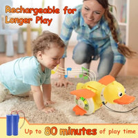 HKM-424595 360° Rotating Cute Duck Toy with Sound and Light for Learning and Crawling