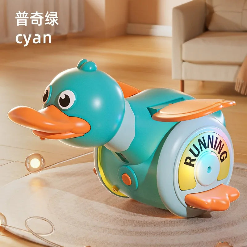 360° Rotating Cute Duck Toy with Sound and Light for Learning and Crawling