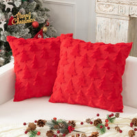 HKM-424787 Christmas Tree Embroidered Pillow Cover - Green, Red, White - 45x45cm