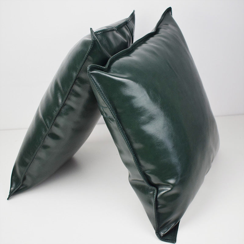 HKM-424851 Luxury PU Oil Wax Leather Cushion Cover in Solid Color, Modern Design for Sofa Pillows