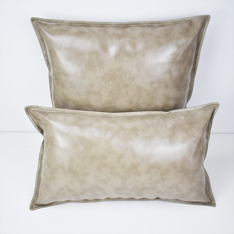 HKM-424851 Luxury PU Oil Wax Leather Cushion Cover in Solid Color, Modern Design for Sofa Pillows