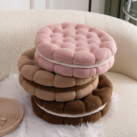 HKM-424915 Cute Cartoon Sandwich Biscuit Pillow - Soft Cushion in Strawberry Pink, Chocolate Coffee, Almond Beige, 35cm