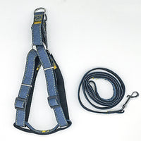 HKM-424979 Traction Rope Harness for Dogs - Adjustable Chest Harness with Durable Nylon and Denim for All Sizes