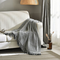HKM-425107 Waffle Pattern Tassel Woolen Blanket for Sofa - Modern Design 130x170 cm