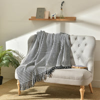 HKM-425107 Waffle Pattern Tassel Woolen Blanket for Sofa - Modern Design 130x170 cm
