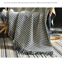 HKM-425107 Waffle Pattern Tassel Woolen Blanket for Sofa - Modern Design 130x170 cm