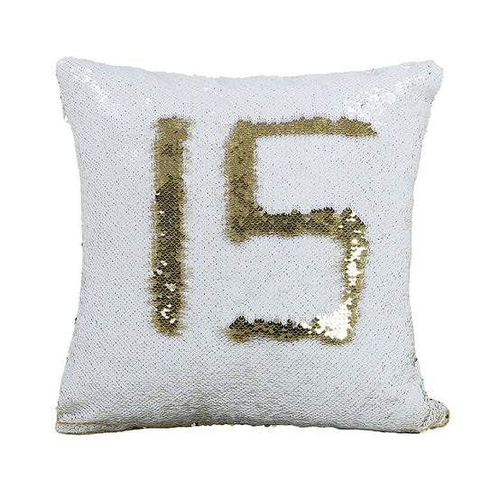 HKM-425171 Two-Tone Sequined Pillowcase with Reversible Plush Back, 40CM x 40CM
