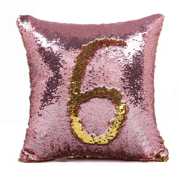 HKM-425171 Two-Tone Sequined Pillowcase with Reversible Plush Back, 40CM x 40CM