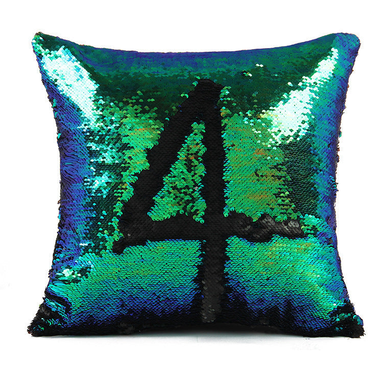 HKM-425171 Two-Tone Sequined Pillowcase with Reversible Plush Back, 40CM x 40CM