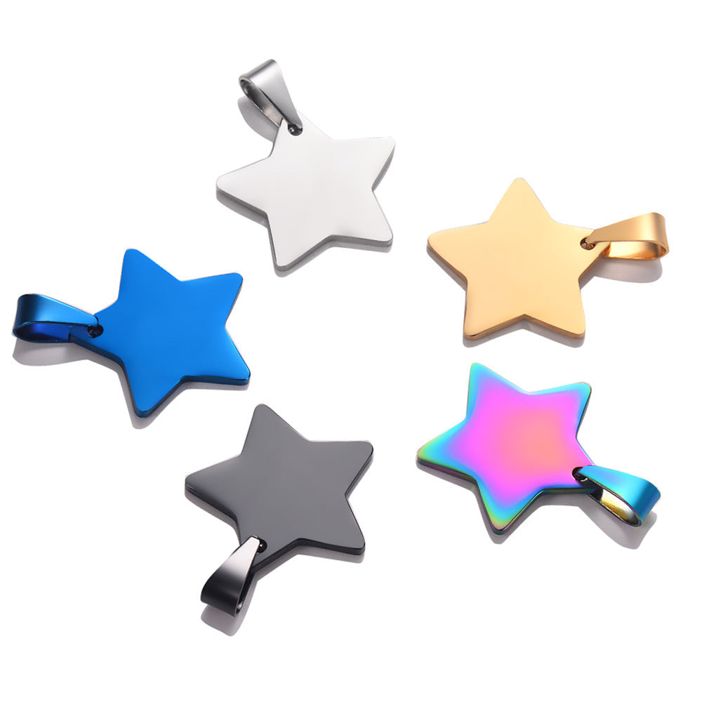 HKM-425299 Stainless Steel Five-Point Star Pendant Necklace with Round Bead Chain