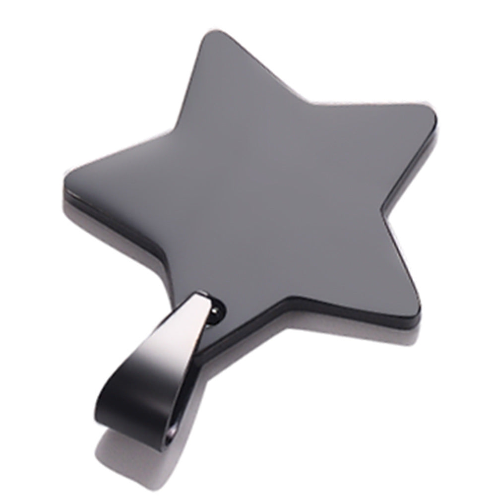 HKM-425299 Stainless Steel Five-Point Star Pendant Necklace with Round Bead Chain