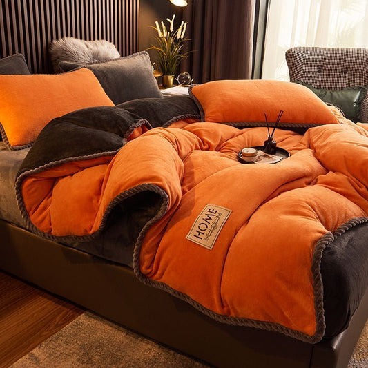 HKM-425619 Cozy Coral Fleece Plus Velvet Solid Color Duvet Cover in Multiple Sizes