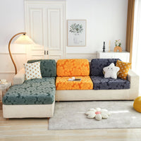 HKM-425683 High Elastic Knitted Sofa Cushion Cover - Waterproof Jacquard Design in Sunflower Dark Grey