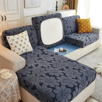 HKM-425683 High Elastic Knitted Sofa Cushion Cover - Waterproof Jacquard Design in Sunflower Dark Grey
