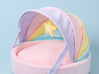 HKM-425747 Warm and Washable Rainbow Pet Nest with Blanket for Dogs and Cats, Medium Size