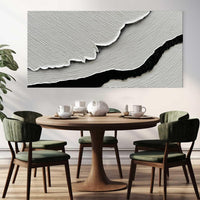 HKM-425875 Hand-Painted Black and White Abstract Sea Waves Oil Canvas Art for Living Room and Bedroom Decor