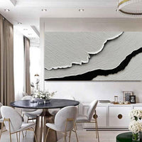 HKM-425875 Hand-Painted Black and White Abstract Sea Waves Oil Canvas Art for Living Room and Bedroom Decor