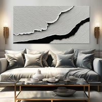 HKM-425875 Hand-Painted Black and White Abstract Sea Waves Oil Canvas Art for Living Room and Bedroom Decor