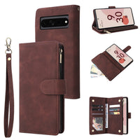 HKM-425875 Leather Zipper Card Flip Wallet Phone Case for Google Pixel Models