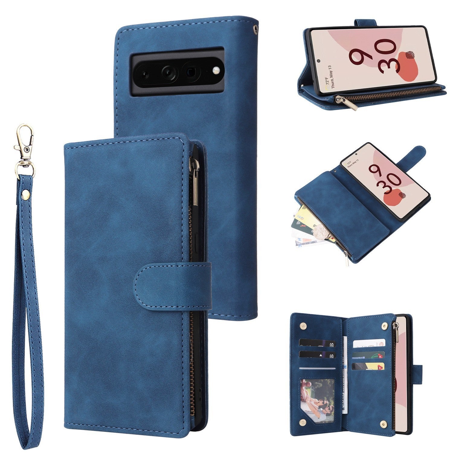 HKM-425875 Leather Zipper Card Flip Wallet Phone Case for Google Pixel Models