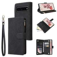 HKM-425875 Leather Zipper Card Flip Wallet Phone Case for Google Pixel Models