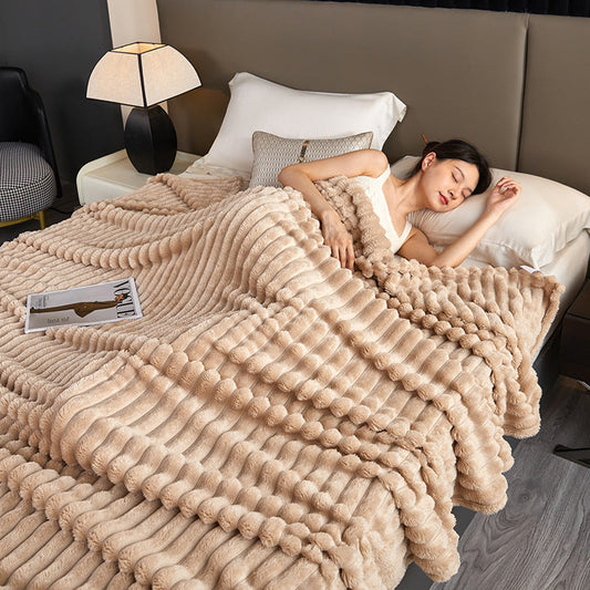 HKM-425939 Double-Sided Rabbit Plush Blanket for Home, Office, and Nap - Various Sizes and Colors Available