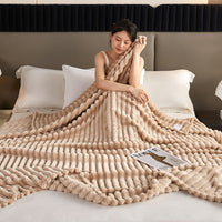 HKM-425939 Double-Sided Rabbit Plush Blanket for Home, Office, and Nap - Various Sizes and Colors Available