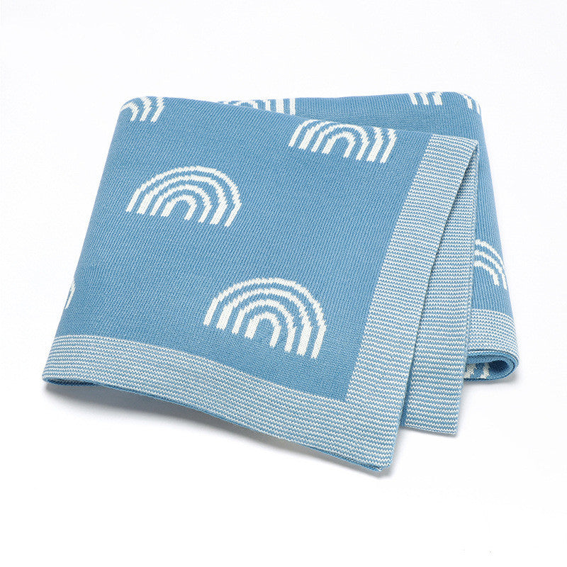 HKM-426259 Knitted Rainbow Hug Blanket for Babies - Soft Acrylic Comforter in Pastel Colors (70 x 90cm)