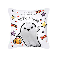 HKM-426323 Cute Pumpkin Ghost Peach Skin Halloween Pillowcase Cushion Cover – Soft Cartoon Design 45x45cm